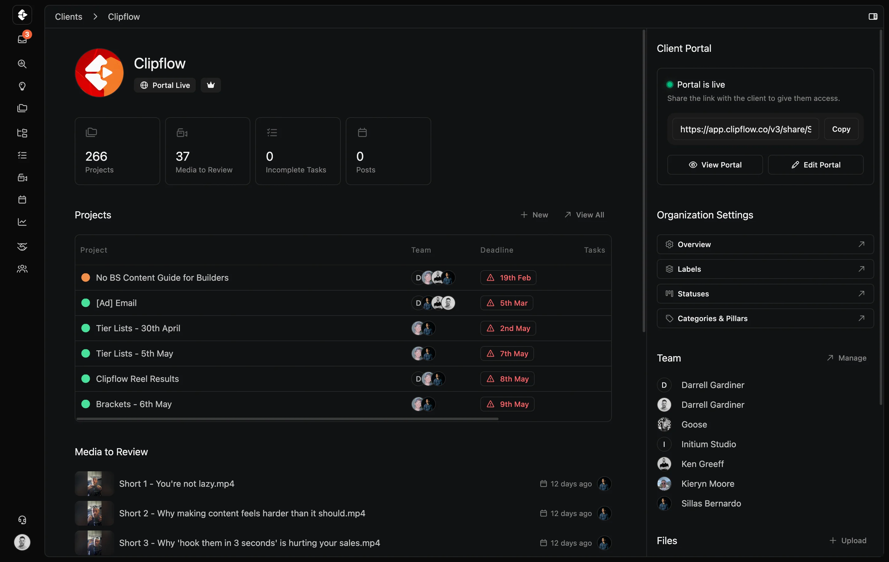 Client Overview inside Clipflow